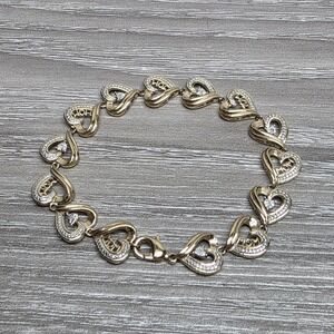 7.5" Gold‎ Toned Heart Link Bracelet with CZs MOM Bracelet